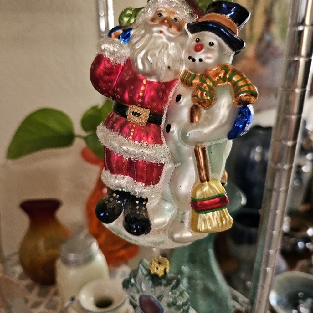 Blown Glass Santa and Snowman Ornament